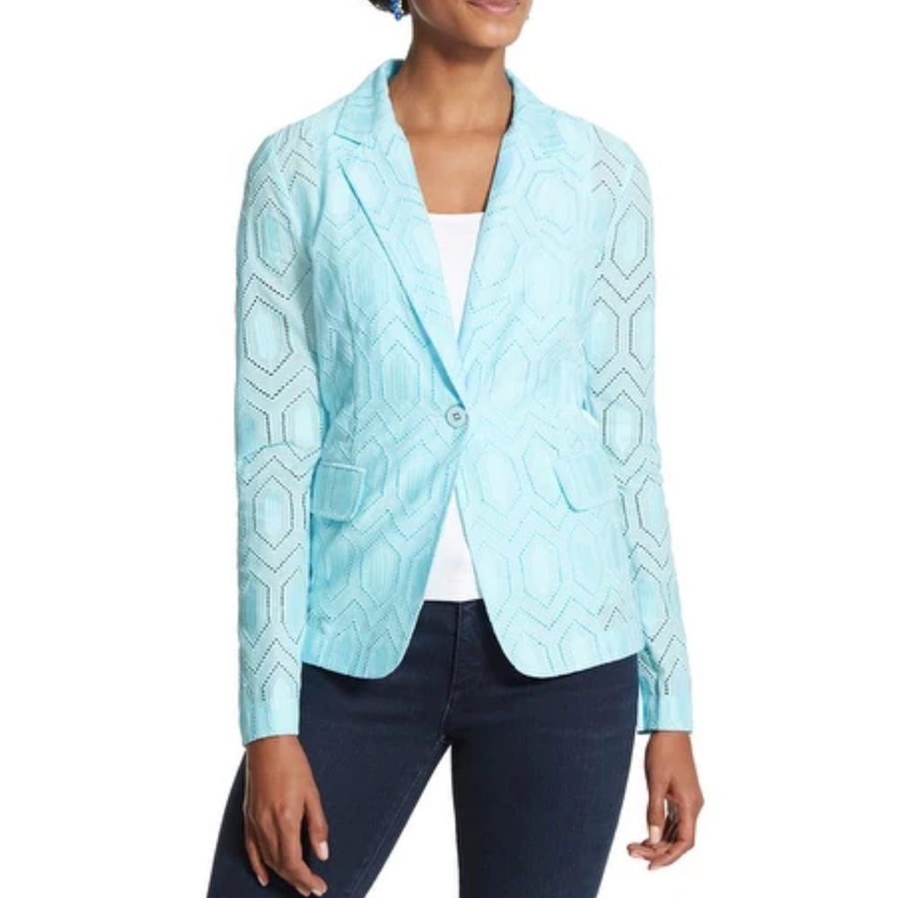 Chicos Aqua Celebration Eyelet Lightweight Blazer XL